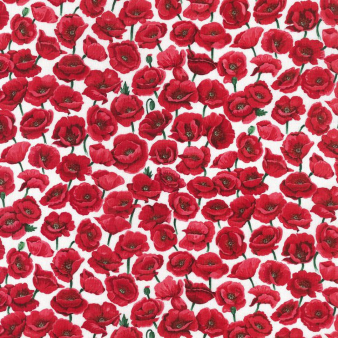 Red Poppies on Field White Fat Quarter image 0
